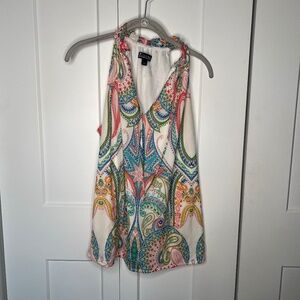 7th Avenue NY&Co Paisley Mock Neck Tie Sleeveless Blouse Women's Size Large